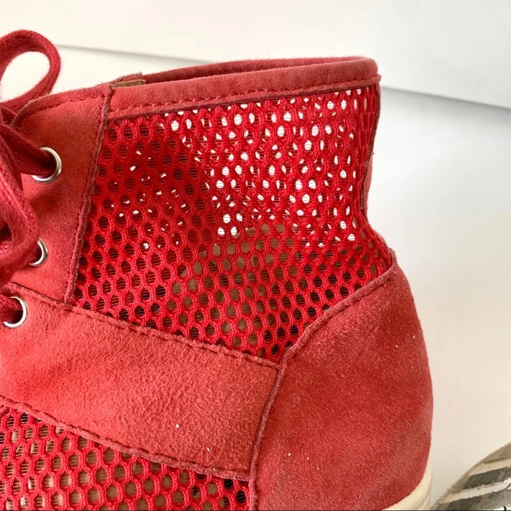J SLIDES Red Suede & Mesh High Top Sneakers—SZ 8.5